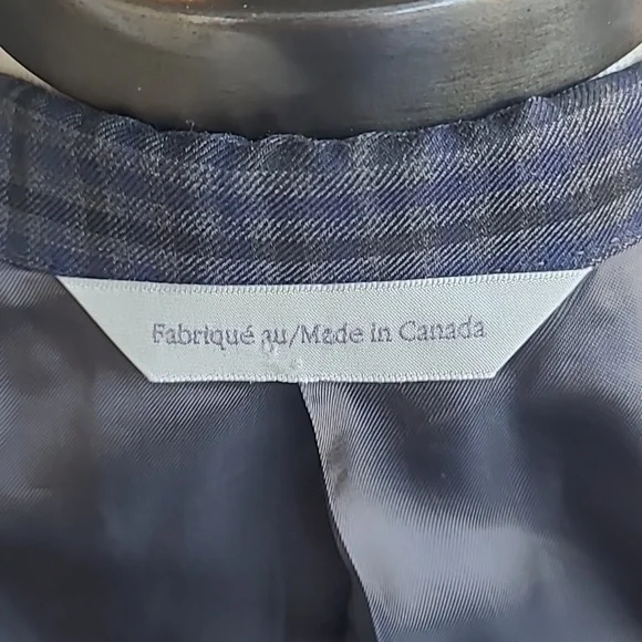 SAMUELSOHN Recent Grey Blue Plaid Super 120s Wool Mens Sz 44 L Sport Coat Blazer